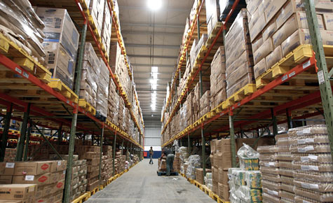The inside of a commercial warehouse.